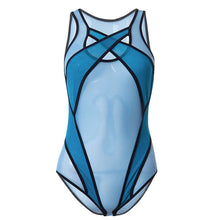 Load image into Gallery viewer, &#39;SEE YOU AGAIN&#39; SHEER CROSSOVER BONDAGE BODYSUIT in TWO-TONE BLUE