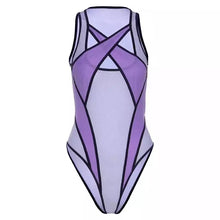 Load image into Gallery viewer, &#39;SEE YOU AGAIN&#39; SHEER CROSSOVER BONDAGE BODYSUIT in TWO-TONE PURPLE