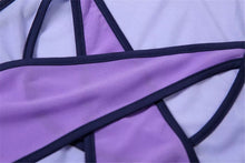 Load image into Gallery viewer, &#39;SEE YOU AGAIN&#39; SHEER CROSSOVER BONDAGE BODYSUIT in TWO-TONE PURPLE